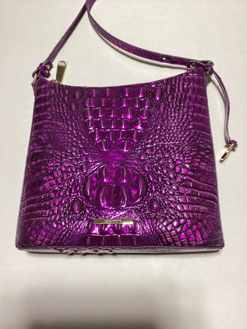 Brahmin Katie Crossbody Metallic Croc-Embossed Purple  Bag - Picture 4 of 14